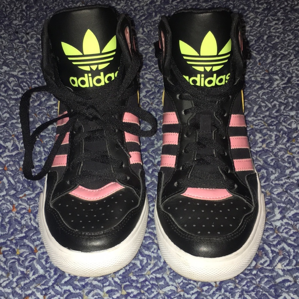 Adidas extaball hightop sneakers black pink&yellow